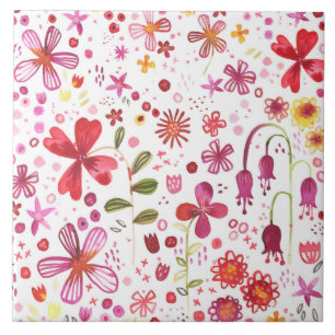 Azulejo De Cerâmica Aquarela de Flor Selvagem