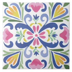 Azulejo De Cerâmica Aquarela de Jardim Folclórico