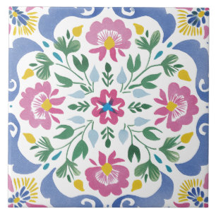 Azulejo De Cerâmica Aquarela de Jardim Folclórico