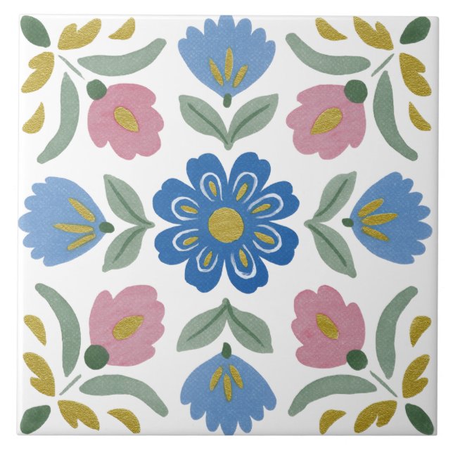 Azulejo De Cerâmica Aquarela de Jardim Folclórico (Frente)