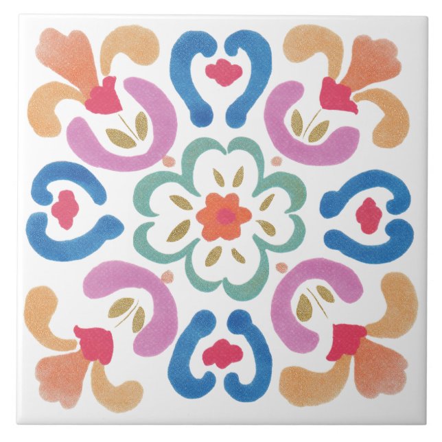 Azulejo De Cerâmica Aquarela de Jardim Folclórico (Frente)