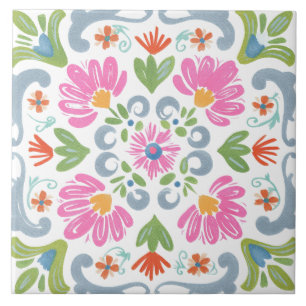 Azulejo De Cerâmica Aquarela de Jardim Folclórico