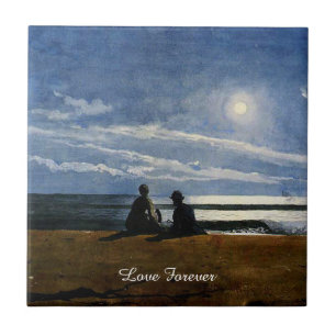 Azulejo De Cerâmica Aquarela de Winslow Homer, Luar, Amor Para Sempre,