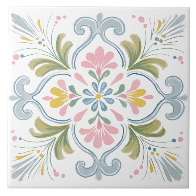 Azulejo De Cerâmica Aquarela do Jardim Folclórico (Frente)