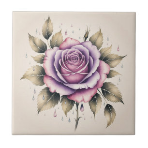 Azulejo De Cerâmica Aquarela elegante moderna bela rosa lavanda