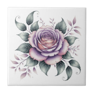 Azulejo De Cerâmica Aquarela elegante moderna bela rosa lavanda