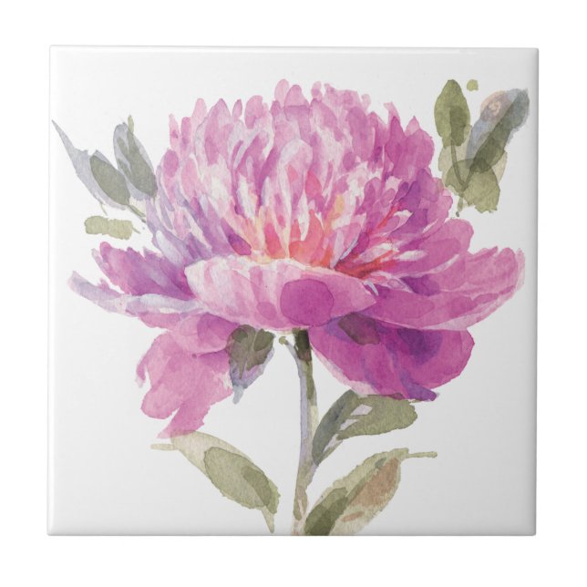 Azulejo De Cerâmica Aquarela Floral Rosa Elegante (Frente)