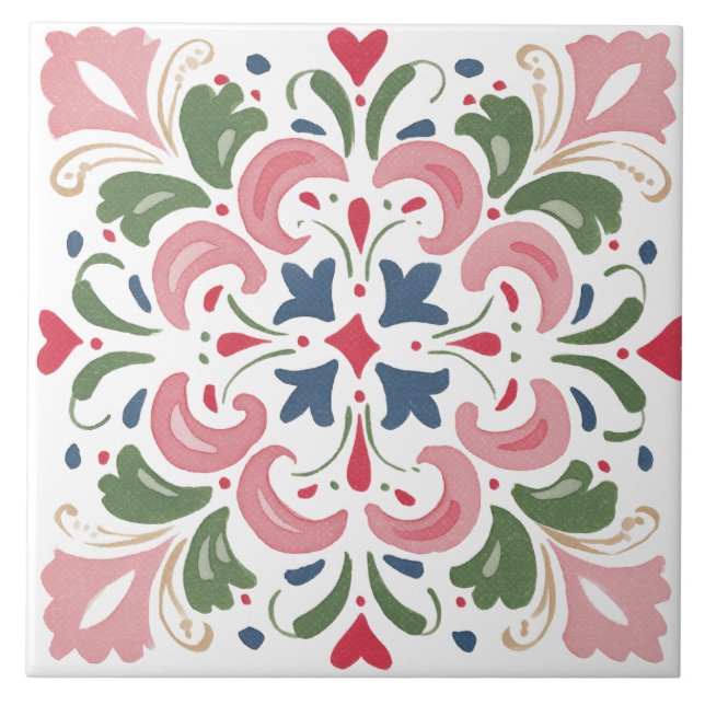 Azulejo De Cerâmica Aquarela Jardim Folclórico (Frente)