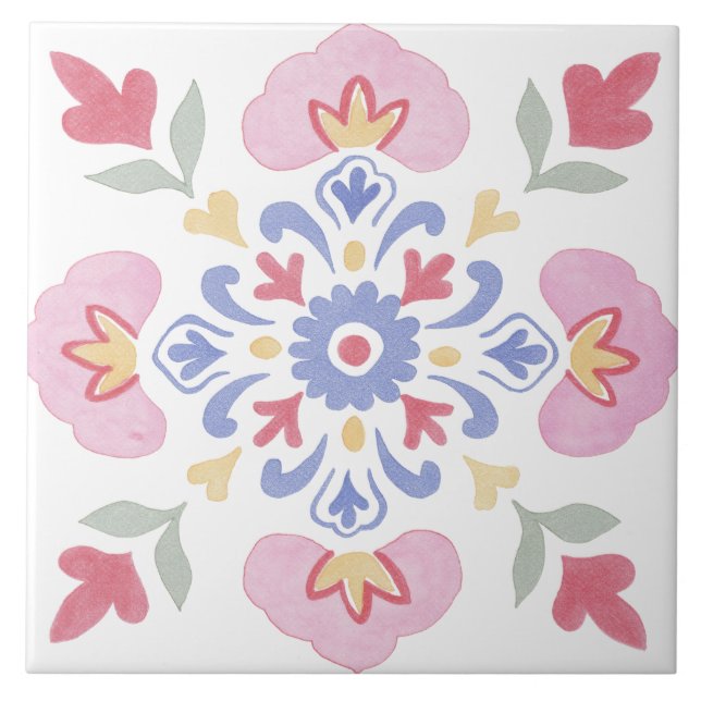 Azulejo De Cerâmica Aquarela Jardim Folclórico (Frente)