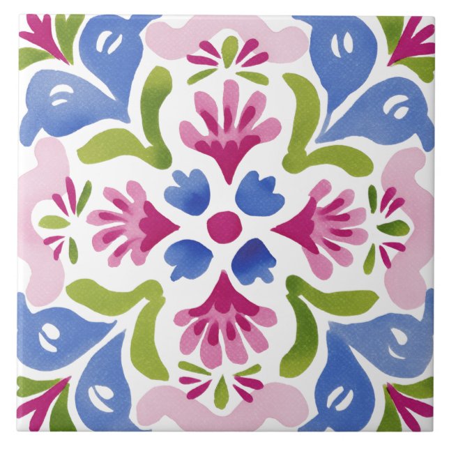 Azulejo De Cerâmica Aquarela Jardim Folclórico (Frente)