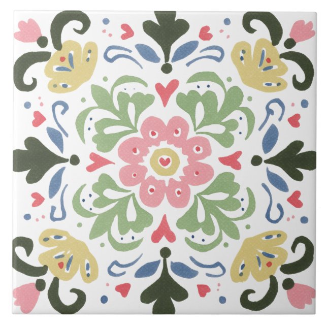 Azulejo De Cerâmica Aquarela Jardim Folclórico (Frente)