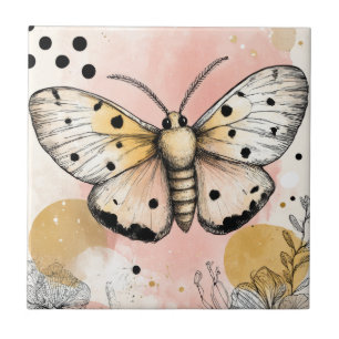 Azulejo De Cerâmica Aquarela Mariposa Tigre Manchada Arte Rosa Dourado