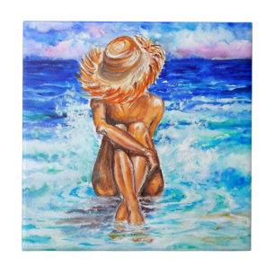 Azulejo De Cerâmica Aquarela - Na Costa - Verão - Aquarela