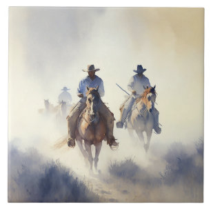 Azulejo De Cerâmica Aquarela Ocidental Empoeirada “Posse - A Caçada”