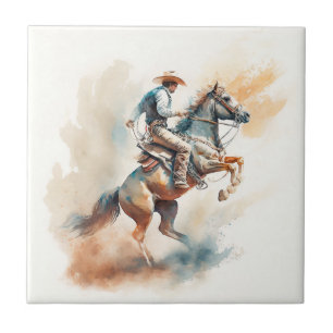 Azulejo De Cerâmica Aquarela Ocidental Empoeirada “Touro Indomável”  