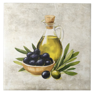 Azulejo De Cerâmica Aquarela Óleo de Oliva Preto Azeitonas Textura Fal