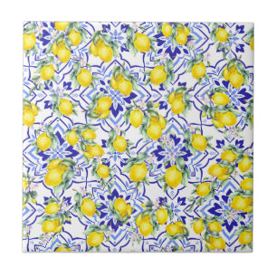 Azulejo De Cerâmica Aquarela País Francês Azul Limão