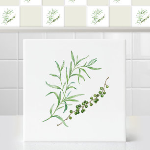Azulejo De Cerâmica Aquarela Ramalhete de Tarragon Francês Verde Pimen