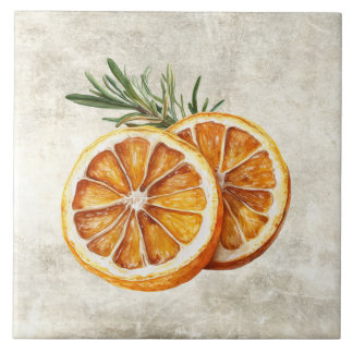 Azulejo De Cerâmica Aquarela Rústica Erva Erva-Doce Laranjas 