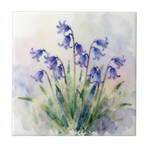 Azulejo De Cerâmica Aquarela Sininhos Botânicos Floral Pastel Suave 