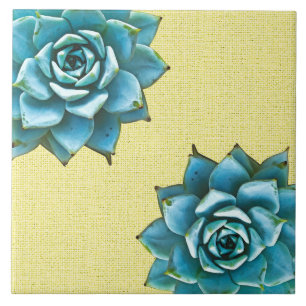 Azulejo De Cerâmica Aquarela Suculta em Amarelo