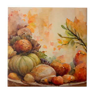 Azulejo De Cerâmica Aquarela Vintage Laranja Russo Cair Pumpkins