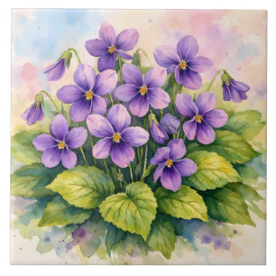 Azulejo De Cerâmica Aquarela Violetas Roxas Florindo