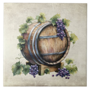Azulejo De Cerâmica Aquarelas de uvas em barril de vinho rústico itali