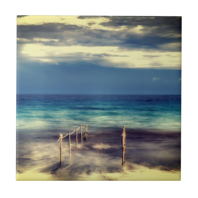 Azulejo De Cerâmica Aquarelas, praia e mar, céu (Frente)