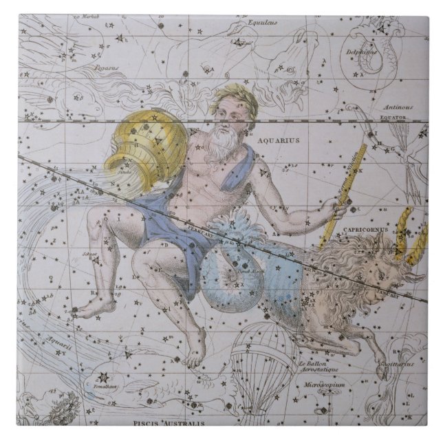 Azulejo De Cerâmica Aquário e Capricórnio, "de um atlas celestial", (Frente)