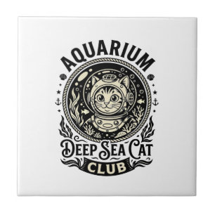Azulejo De Cerâmica Aquário Gato de Mar Profundo Gráfico Engraçado - A