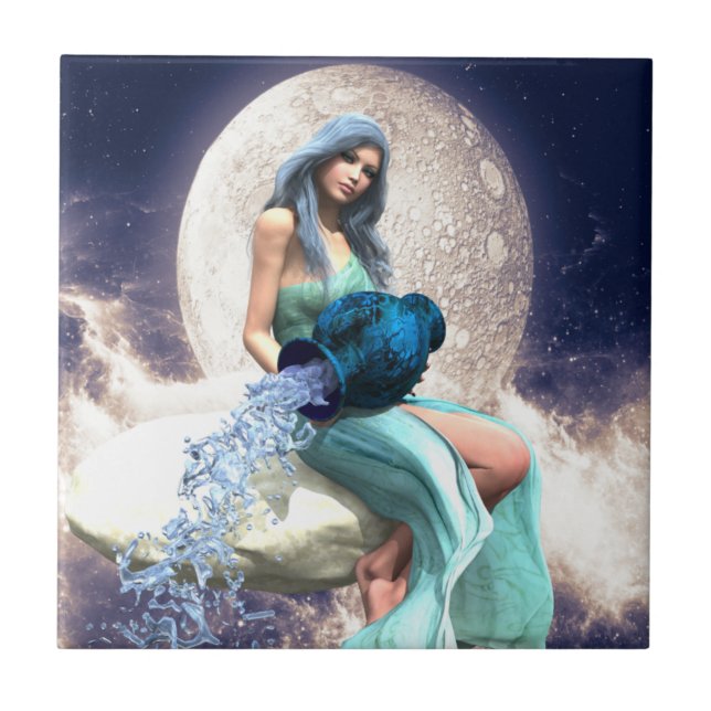 Azulejo De Cerâmica Aquário - Mulher Despejando Água de Um Jug (Frente)