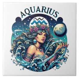 Azulejo De Cerâmica Aquarius Water Bearer Beautiful Woman Astrology 
