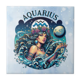 Azulejo De Cerâmica Aquarius Water Bearer Beautiful Woman Astrology 