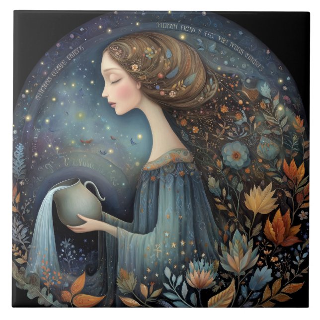 Azulejo De Cerâmica Aquarius Water Bearer Zodiac Astrology Birthday (Frente)