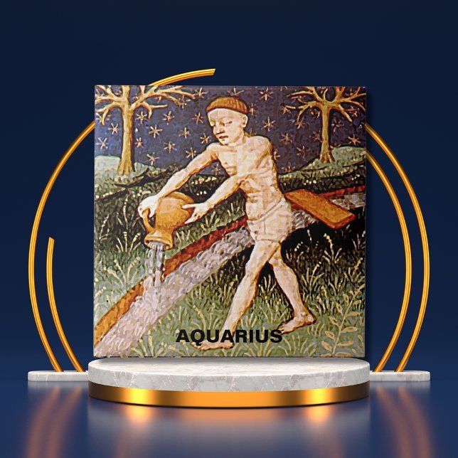 Azulejo De Cerâmica Aquarius Water Bearer Zodiac Sinal Festa de aniver (Aquarius Water Bearer Zodiac Sign Birthday Party Ceramic Tile)