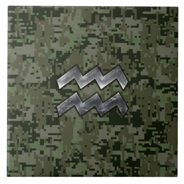 Azulejo De Cerâmica Aquarius Zodiac - Símbolo Verde Digital (Frente)