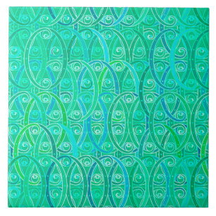 Azulejo De Cerâmica Arabesque Damask - Aqua e Turquoise