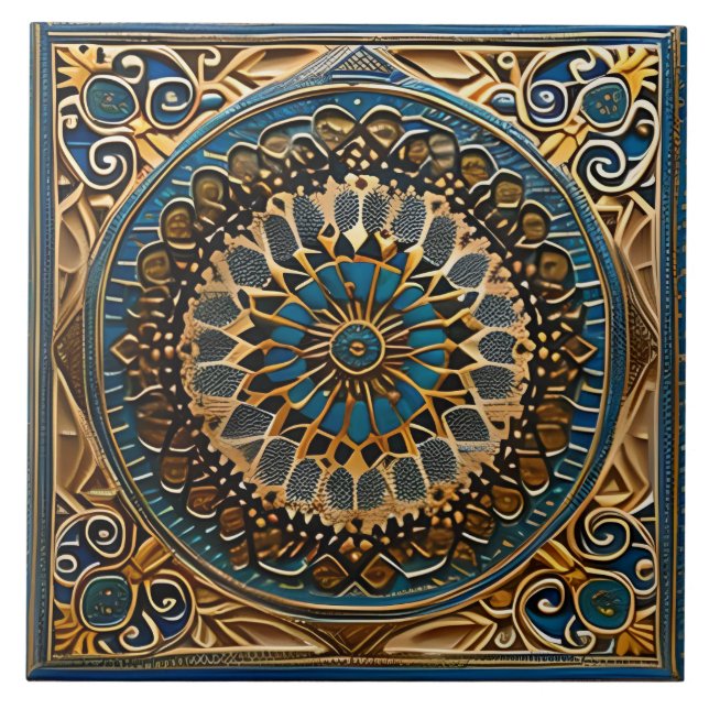 Azulejo De Cerâmica Arâmica tradicional azul e marrom (Frente)