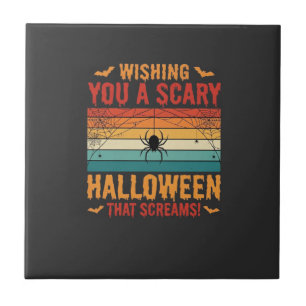 Azulejo De Cerâmica Aranha Assustadora do Halloween Desenho da Teia do