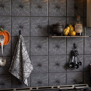 Azulejo De Cerâmica Aranha Viúva Negra e Desenho de Teia de Aranha Art