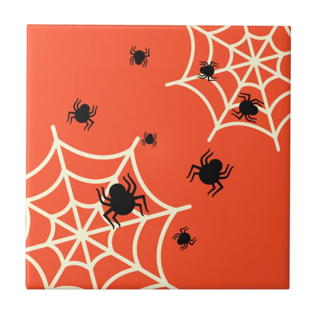 Azulejo De Cerâmica Aranhas Halloween na Web (Frente)