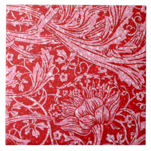 Azulejo De Cerâmica Arcadia, vintage, brilho suave vermelho e branco