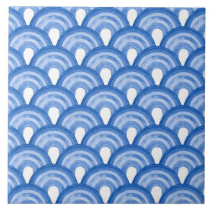 Azulejo De Cerâmica Arco-íris em aquarela - padrão azul