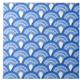 Azulejo De Cerâmica Arco-íris em aquarela - padrão azul