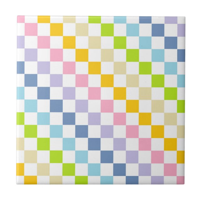 Azulejo De Cerâmica Arco-íris Pastel Xadrez (Frente)