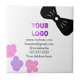 Azulejo De Cerâmica Arco preto floral rosa roxo adicionar logotipo det