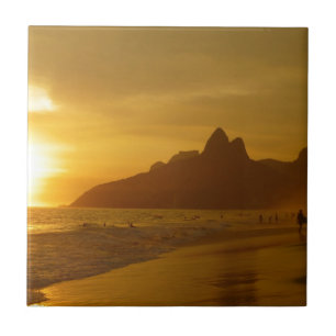 Azulejo De Cerâmica Areia tropical do amor da paz da água do oceano da