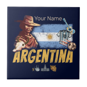 Azulejo De Cerâmica Argentina vintage gaúcho com bola de futebol de ba