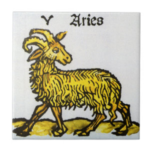 Azulejo De Cerâmica Áries o Carneiro Dourado, Sinais Vintage do Zodíac